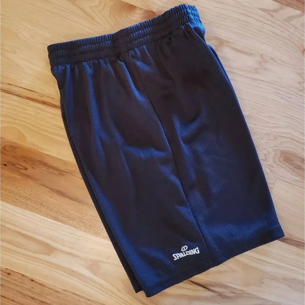 Spalding Shorts Youth M 10/12 Unisex Athletic Black Gray Drawstring Basketball